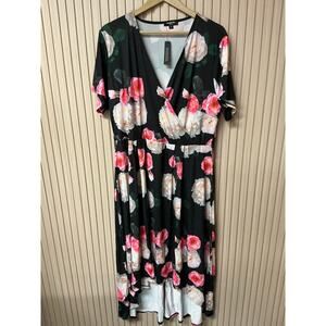 Simply Be Black Floral Wrap Midi Dress Plus Size US 18 NWT
